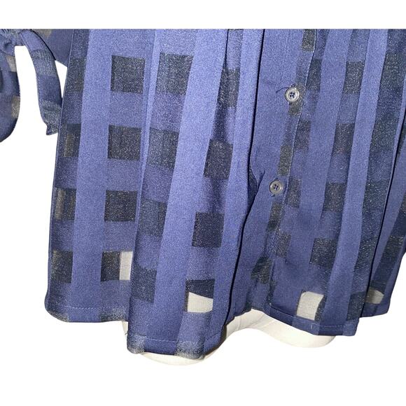 Current Air Anthropologie Blouse SP Short Sleeve Button Up Plaid Sheer Bows - Picture 6 of 16